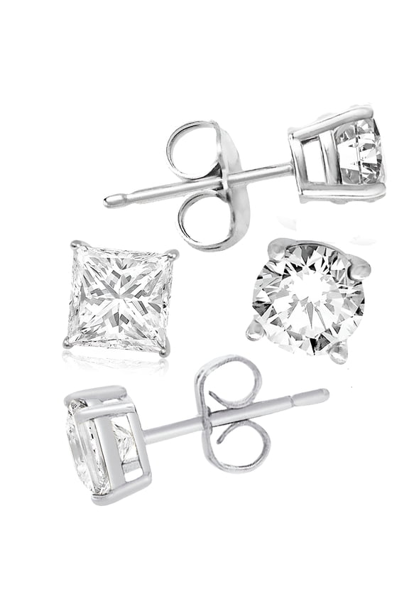 Sterling Silver 925 Solid Round Or Square Brilliant Cut Cubic Zirconia Men Women Ear Stud Earrings