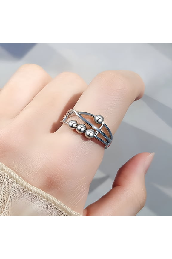 Sterling Silver Anti Anxiety Ring for Women - Fidget Rings for Anxiety for Women Man, Anxiety Ring with Beads, Stress Relief Ring