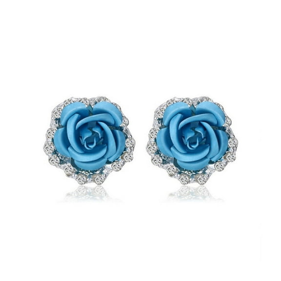 DESIGNICE Sterling Silver Earrings,Delicate Earrings Silver,Rose Flower 925 Sterling Silver Earrings,Light Blue