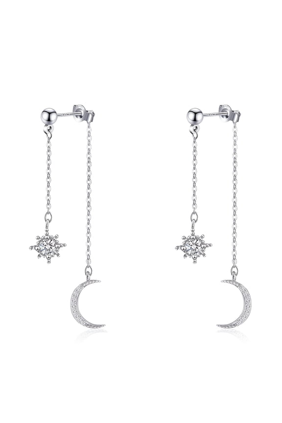 Sterling Silver Moon Star Earrings for Women Crescent Dangle with Cubic Zirconia Celestial Jewelry for Wedding