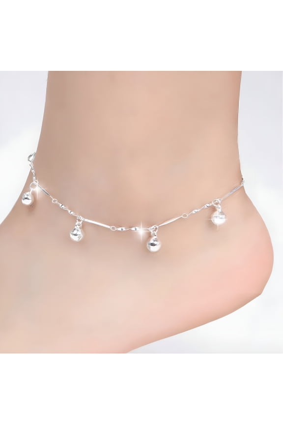 Sterling Silver Tennis Anklet 5 Bells Women Chain Ankle Bracelet Barefoot Sandal Beach Foot Jewelry