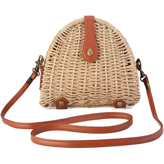 DESIGNICE Straw Shoulder Bag, Summer Beach Bag Women's Straw Crossbody Bag Hand-Woven Raffia Bag Basket Bag Summer Beach Purse Women's Weaving Handbag for Work Travel Outdoor (Light Brown)