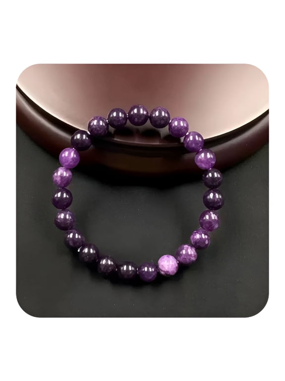Stress Relief Anxiety Bracelet,Purple Stone Adjustable Elastic String Bracelet Stone Mantra Bracelets for Women Natural Beaded Birthday Gifts Inspirational Bracelet for Men