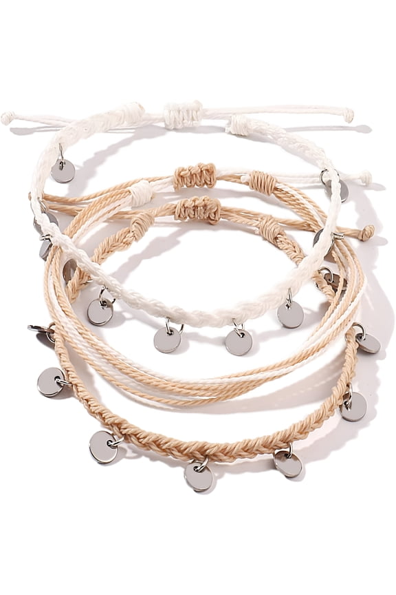 String Ankle Bracelets Waterproof Rope Anklets Braided Beach Boho Coin Anklets Cute Friendship Foot Jewelry for Women