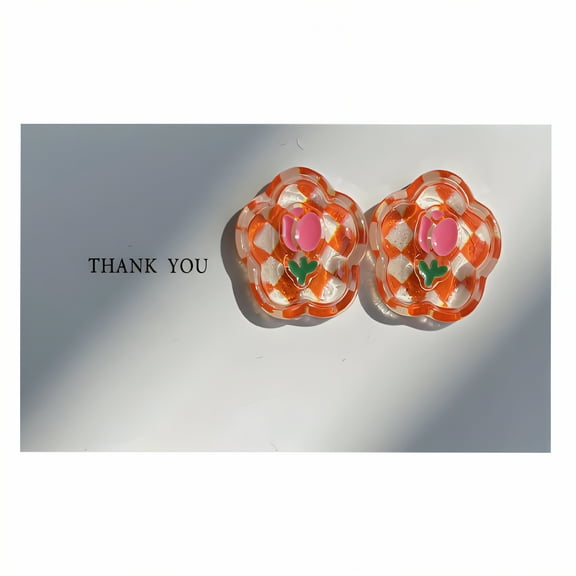 DESIGNICE Stud Earrings,Silver Plated Flower Earrings,Orange Flower Earrings for Women,Style1