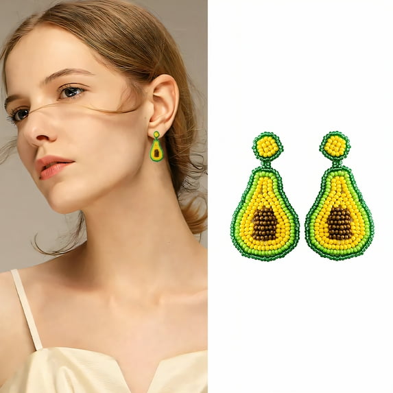 DESIGNICE Summer Earrings,Avocado Earrings for Women,Glass Rice Beads Studs Earrings for Women,Womens Earrings for Outdoor Travel、Vacation,Style4