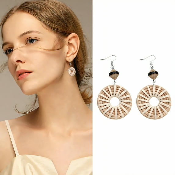 DESIGNICE Summer Earrings,Natural Forest Style Dangle Earrings for Women,Rattan Structure Summer Jewelry,Cute Earrings for Women for Vacation、Island、Beach、Gift,Style4