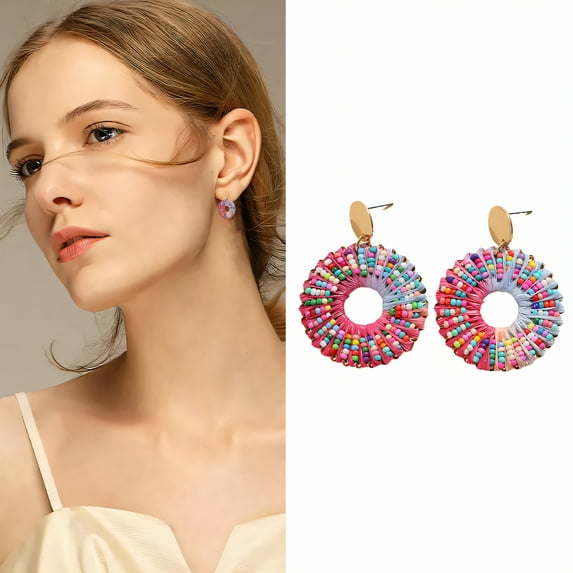 DESIGNICE Summer Earrings,Rice Bead Weaving Small Stud Earrings for Women,Lightweight to Wear Summer Earrings for Women,Cute Earrings for Women for Vacation、Beach,Style2