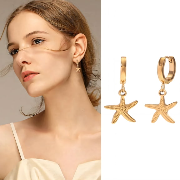 DESIGNICE Summer Earrings,Starfish Shape Womens Earrings,Stainless Steel Leverback Earrings for Women,Earrings for Women Trendy for Party,Style3