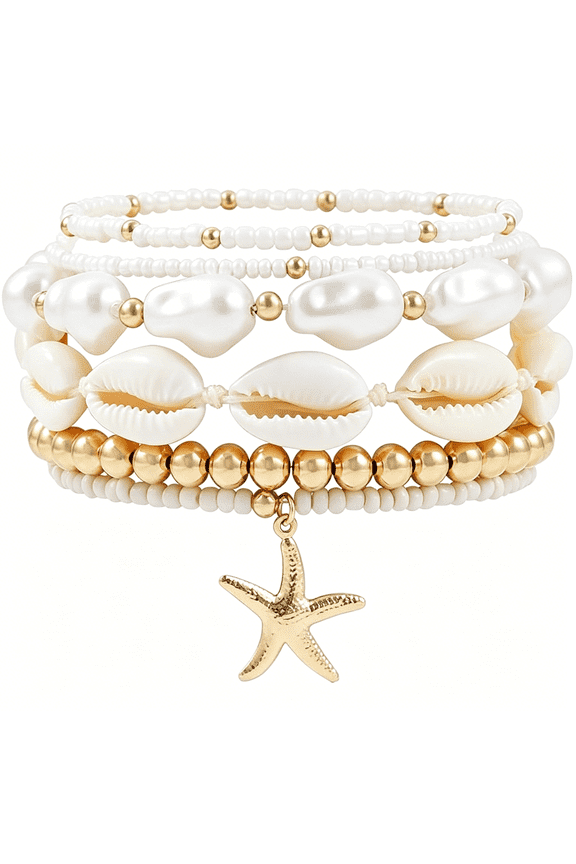 Summer Surfer Heishi Bracelet Set for Women Stackable Gold Plated Clay Ploymer Bead Stretch Pink Beach Layering Bracelets Jewelry
