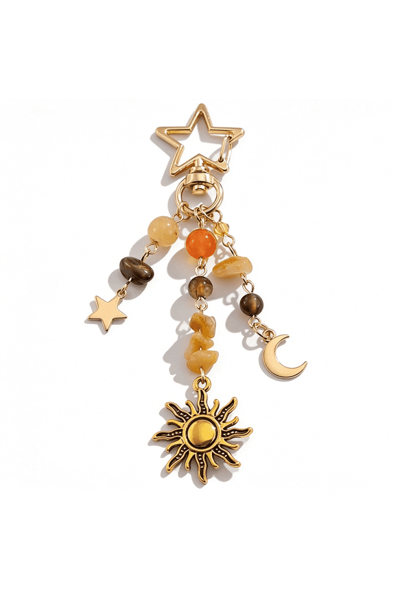 Sun Moon Star Keychain Y2K Aesthetic Boho Hippie Keychain Crystal Beads Bag Purse Charms for Handbags Thanksgiving Fall Gift Keychain Cute