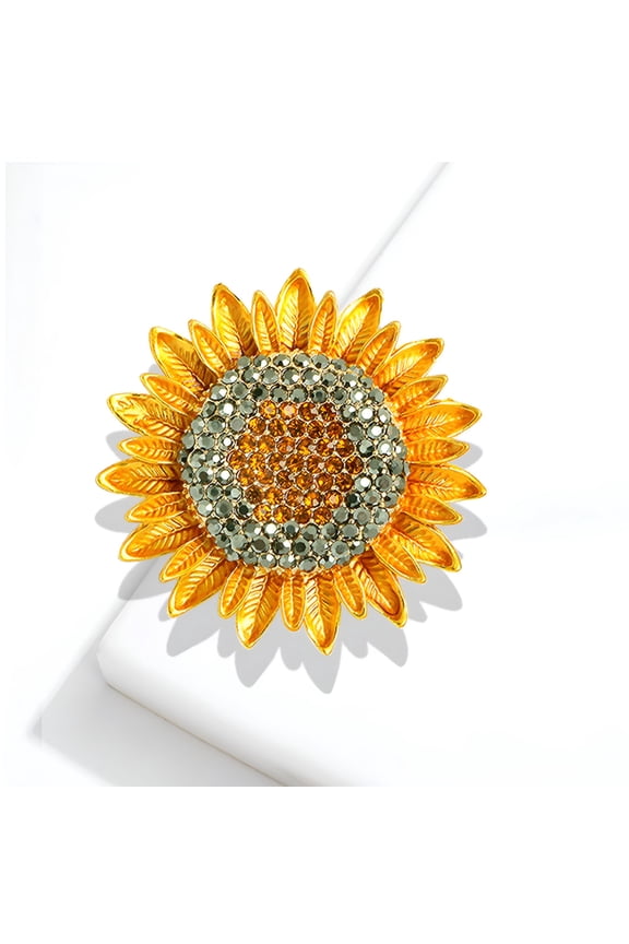 Sunflower Enamel Brooch Delicate Yellow Elegant Rhinestone Lapel Pin for Women
