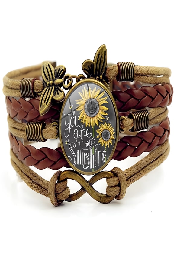 Sunflower Leather Bracelet for Women You Are My Sunshine Boho Bracelets for Mom Wife Daughter Sisters Mother Grandma Friendship