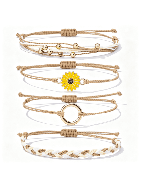 Sunflower Stackable Friendship String Bracelets Boho Cute Girl Gift Jewelry Handmade Adjustable string bracelet