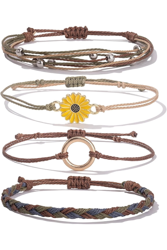 Sunflower String Bracelet Boho Braided Rope Wrap Bracelets Cute Summer Beach Surfer Jewelry for Women