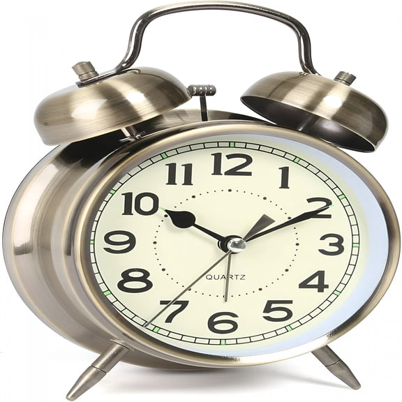 DESIGNICE Super Loud Alarm Clock for Heavy Sleepers Adults,Twin Bell Retro 4 Inch Silent Non Ticking Quartz with Backlight,Alarm Clocks for Bedrooms,Bedside,Study Room (Bronze)