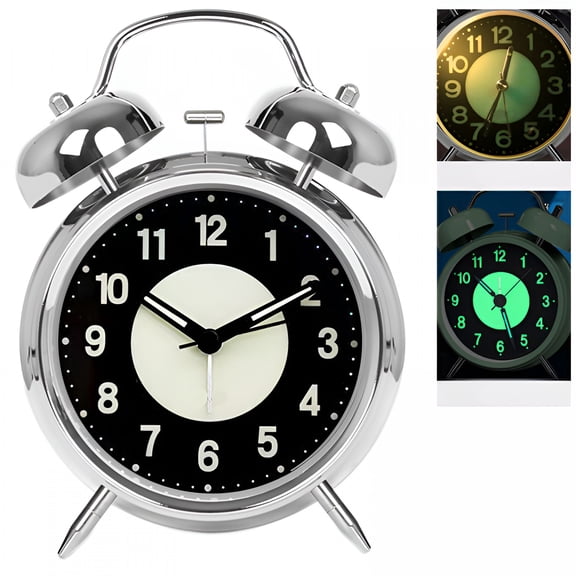 DESIGNICE Super Loud Alarm Clock for Heavy Sleepers Adults,Twin Bell Retro 4 Inch Silent Non Ticking Quartz with Backlight,Luminous Dial,Alarm Clocks for Bedrooms Bedside (Silver)
