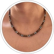 DESIGNICE Surfer Necklace for Men Puka Shell Necklace Wood Beaded Necklaces for Men Hawaiian Coconut Wooden Beads Conch Cowrie Seashell Necklace Summer Beach Mens Jewelry