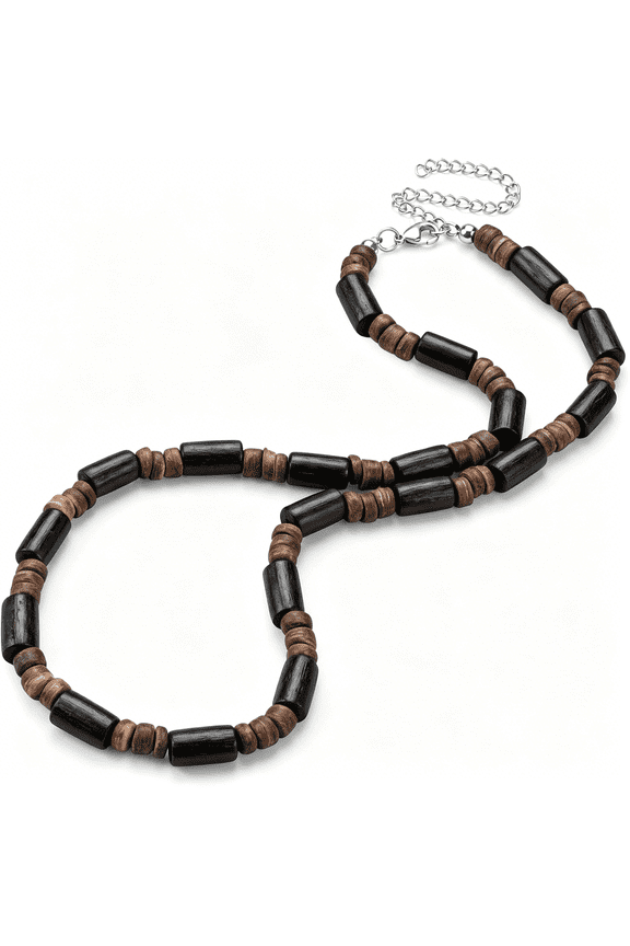Surfer Necklace for Men,Beaded Choker Necklace,Puka Shell Necklaces,Brown Coconut Wood Beads,Beach Surfer Jewelry Gift