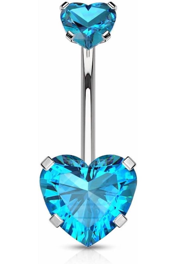 Surgical Steel Belly Button Ring with Heart CZ and Internally Threaded Matching Top