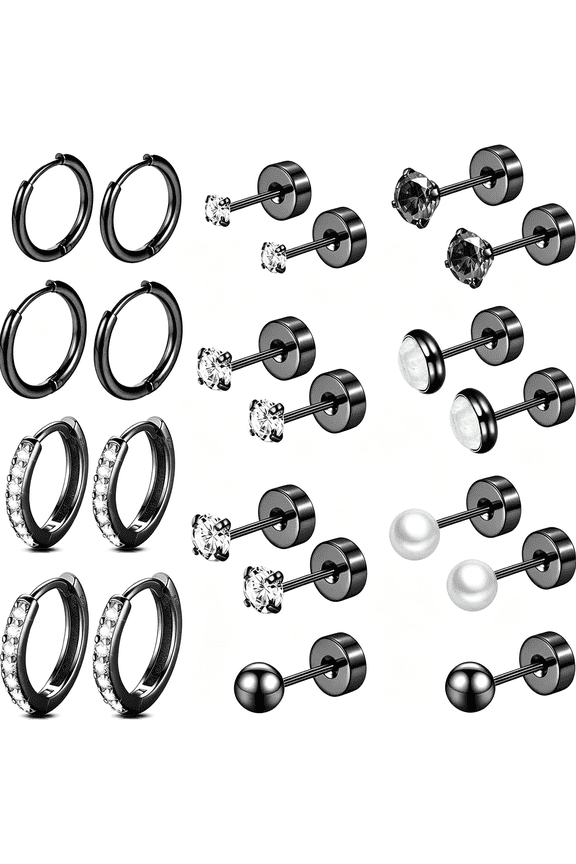 Surgical Steel Flat Back Earrings Set for Multiple Piercing Sensitive Ears,Sterling Silver Hypoallergenic Small Cartilage Huggie Hoop Earrings Titanium Tiny Cz Pearl Opal Stud Earrings