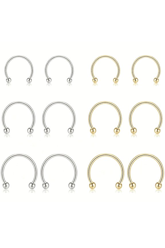 Surgical Steel Horseshoe Septum Nose Rings 6 Pcs Gold&6 Pcs Silver-Tone Multipurpose Piercing Hoops for Nose Eyebrow Lip Belly Nipple Helix Tragus Daith Rook Women Men