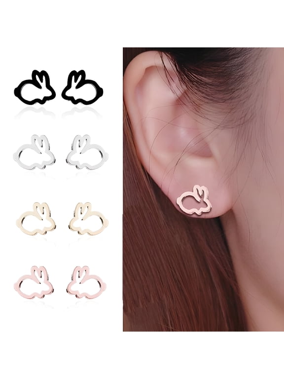 Sweet Hollow Bunny Ear Stud Earrings, Black Alloy Rabbit Jewelry for Women, Easter & Party Gift
