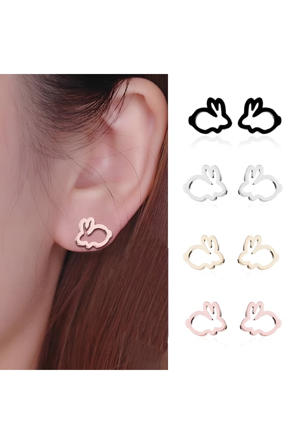 Sweet Hollow Rabbit Ear Studs Bunny Earrings Women Party Jewelry Easter Gift (Black)