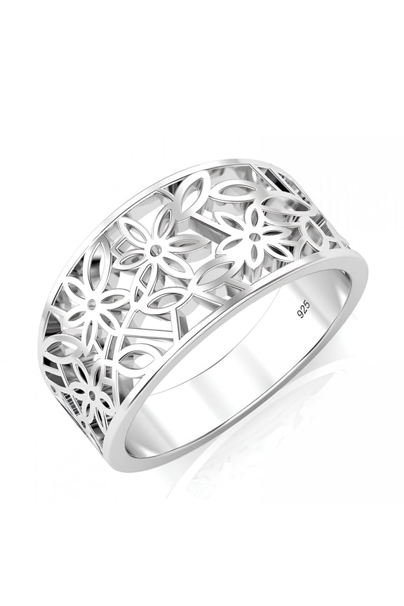 Sz 8 Sterling Silver 925 Victorian Leaf Filigree Ring