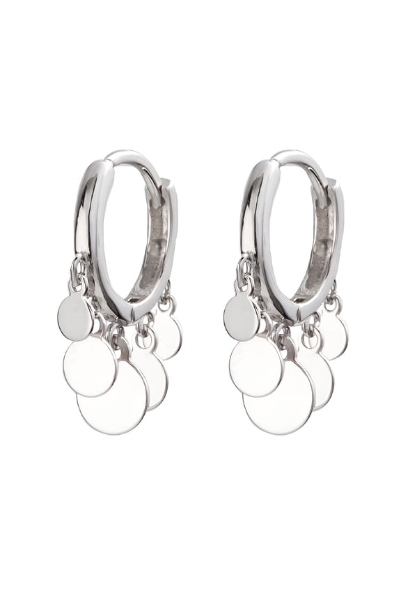 Tassel Coin Disc Small Huggie Hoop Earrings Sterling Silver for Women Silver