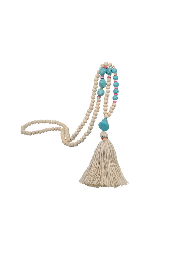 Tassel Wooden Beads Necklace,Handmade Peace Symbol Necklace for Women,Bohemian-Inspired Necklace Chains,Creative Neck Chain Women Sweater Pendant,Off White