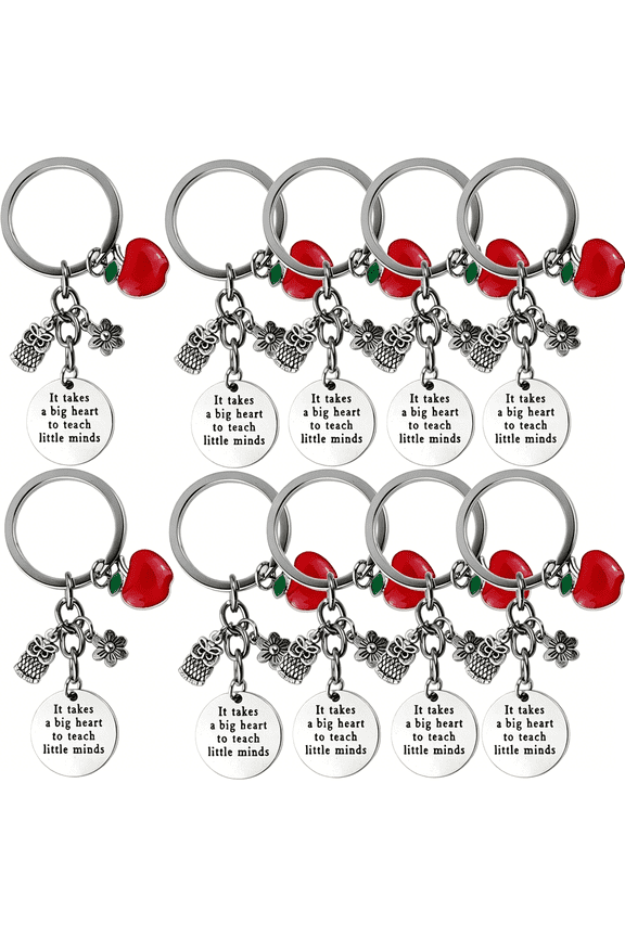 Teacher Appreciation Gift Keychains - Round Shape Pendant Key Chain,Graduation,Back to School,Christmas,Thank You Gift for Teacher,Silver and Red