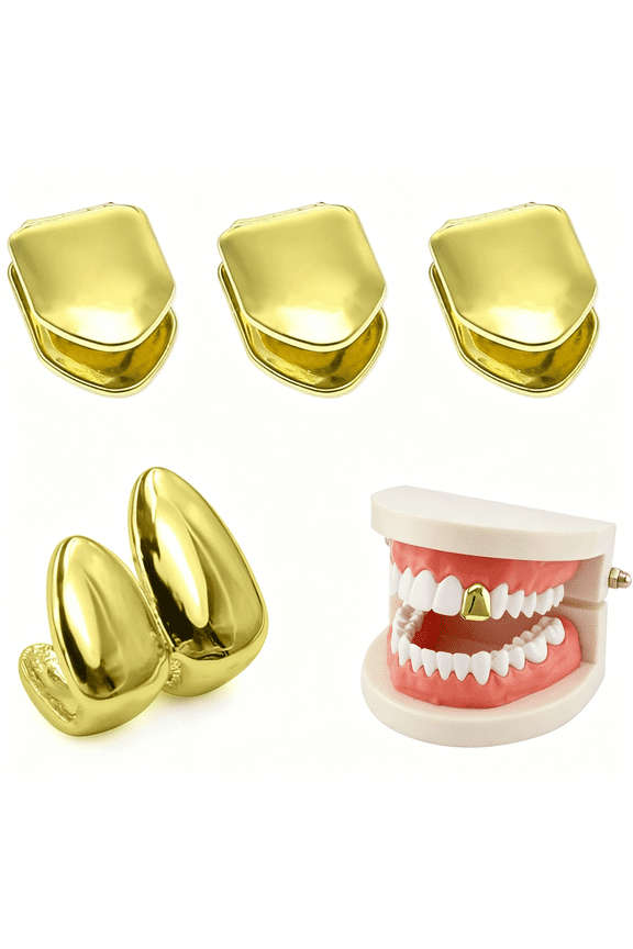 Teeth Single Tooth Cap Gold Caps for Women and Men Hip Hop Dental Mouth Piece Fake Open Face Kit Stylish Golds for Girls Painted Hip Hop Accessories
