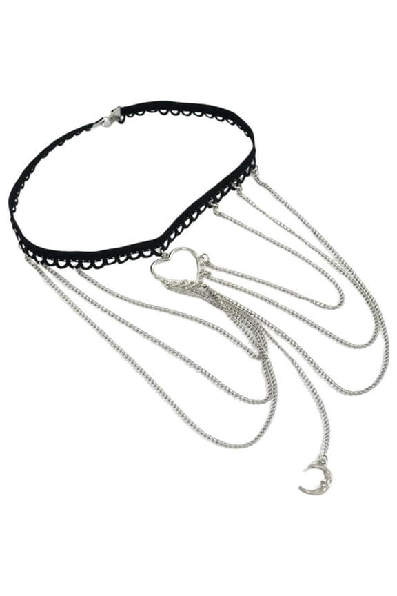 Thigh Chain Jewelry Summer Beach Black Layered Tassel Elastic Leg Chain Boho Multi Layer Sexy Charm Body Lace Garter Set for Women Rave Bikini Party Prom Outfit Club Accessories