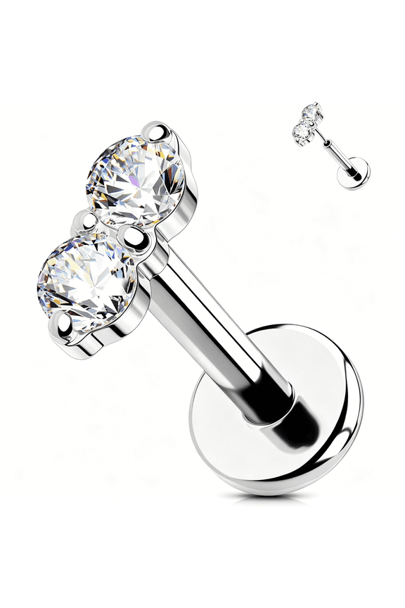 Threadless Flat Back Labret Stud 16G 18G,316L Stainless Steel Push Pin Cz Stud Earring,6Mm 8Mm Post for Cartilage Tragus Helix Conch Lip