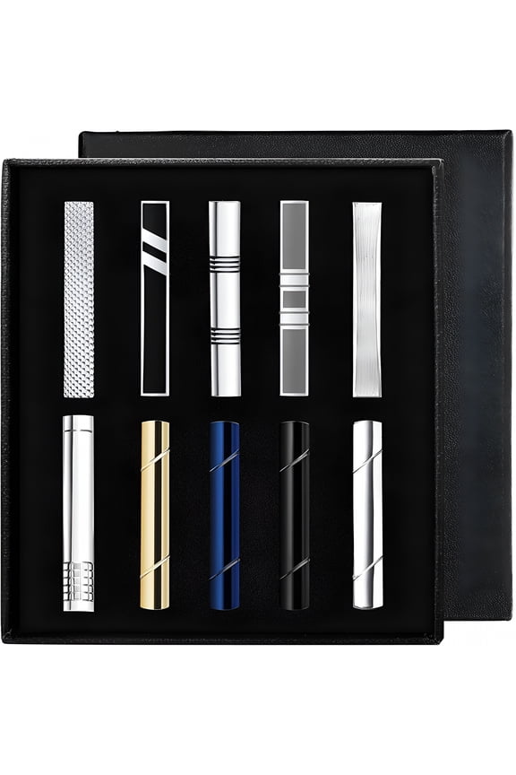 Tie Clips Set for Men Tie Bar Clip Black Silver-Tone Gold-Tone for Wedding Business with Gift Box