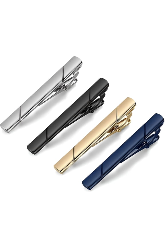 Tie Clips for Men, Black Gold Blue Gray Silver Tie Bar Set for Regular Ties, Luxury Box Gift Ideas
