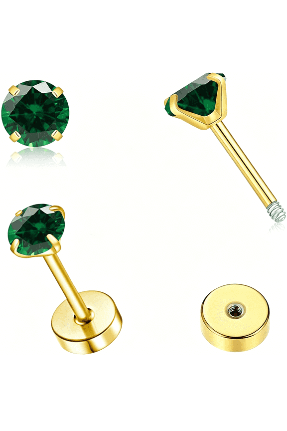 Tiny Cz Screw Flat Back Stud Earrings for Women Men,Hypoallergenic Small Flat Back Stud for Helix Cartilage Tragus Earlobe Piercing Jewelry