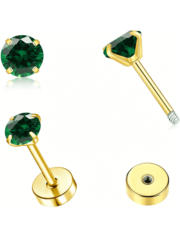 Tiny Cz Screw Flat Back Stud Earrings for Women Men,Hypoallergenic Small Flat Back Stud for Helix Cartilage Tragus Earlobe Piercing Jewelry