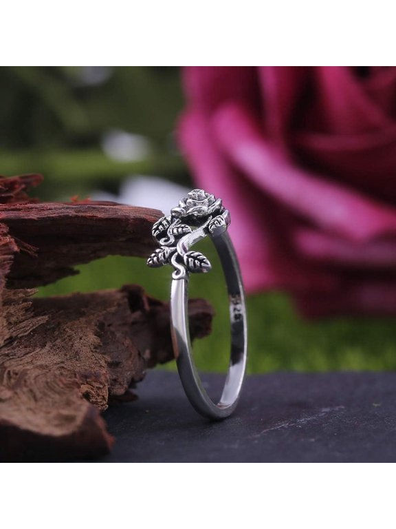 Tiny Rose Flower Silver Ring,Stacking Rings for Women Small Dainty 925 Silver Plated Ring Delicate Everyday Ring for Women Minimalist Personalized Jewelry