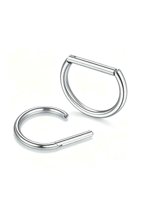 Titanium 16G D Shaped Nose Rings Hoops 8/10Mm-Higned Segment Clicker Septum Rings Daith Conch Cartilage Piercing Jewelry for Women Men,Silver/Gold,2Pcs