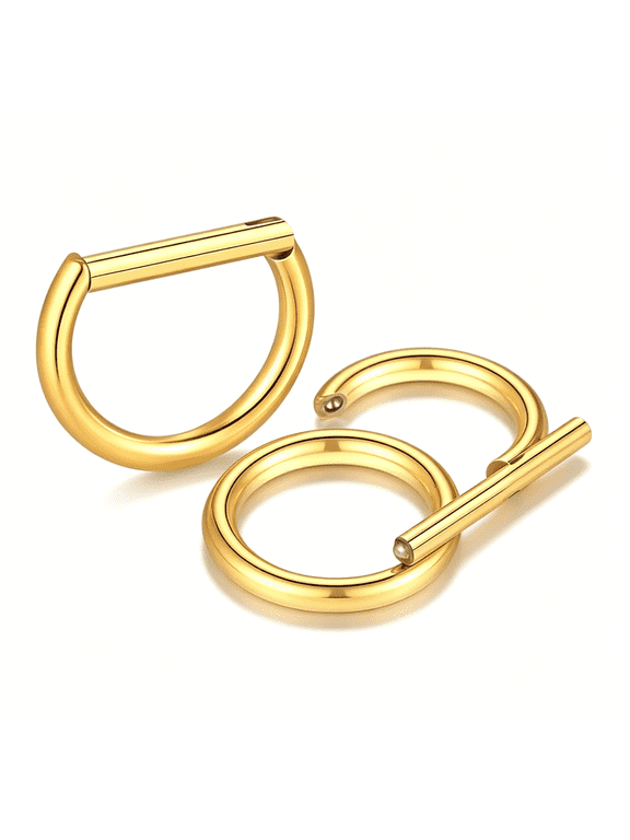 Titanium 16G D Shaped Nose Rings Hoops 8/10Mm-Higned Segment Clicker Septum Rings Daith Conch Cartilage Piercing Jewelry for Women Men,Silver/Gold,2Pcs