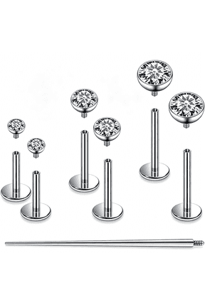 F136 Titanium 20/18/16G Internally Threaded Flat Back Stud Earrings Nose Rings Lip Medusa Monroe Labret 6/8/10Mm Short/Long Bar Piercing Jewelry with Taper for Women Men