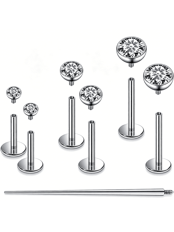 F136 Titanium 20/18/16G Internally Threaded Flat Back Stud Earrings Nose Rings Lip Medusa Monroe Labret 6/8/10Mm Short/Long Bar Piercing Jewelry with Taper for Women Men