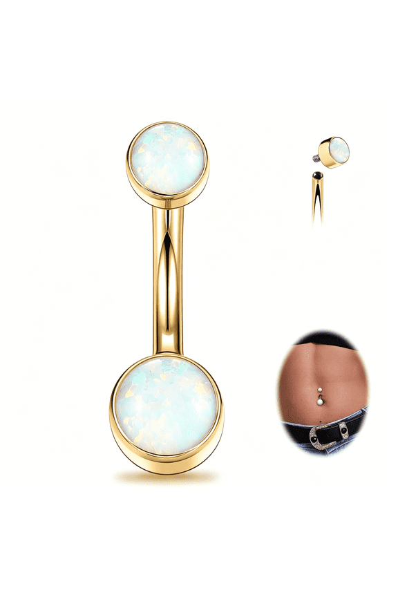 Titanium Belly Button Ring 14G Belly Button Piercing Internally Threaded Belly Ring Opal Floating Navel Piercing Jewelry Flat Back Navel Ring 10mm