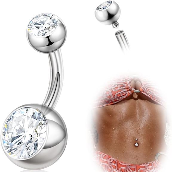 DESIGNICE Titanium Belly Button Rings, 14G Belly Button Piercing 14Mm 12Mm 10Mm 8Mm Short Long Belly Ring Cubic Zirconia Internally Threaded Navel Piercing Jewelry for Women Men