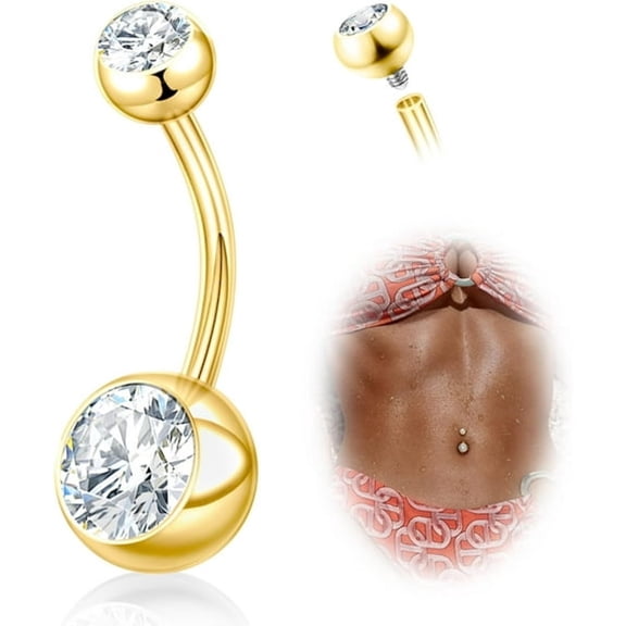 DESIGNICE Titanium Belly Button Rings,14G Belly Button Piercing 14Mm 12Mm 10Mm 8Mm Short Long Belly Ring Cubic Zirconia Internally Threaded Navel Piercing Jewelry for Women Men