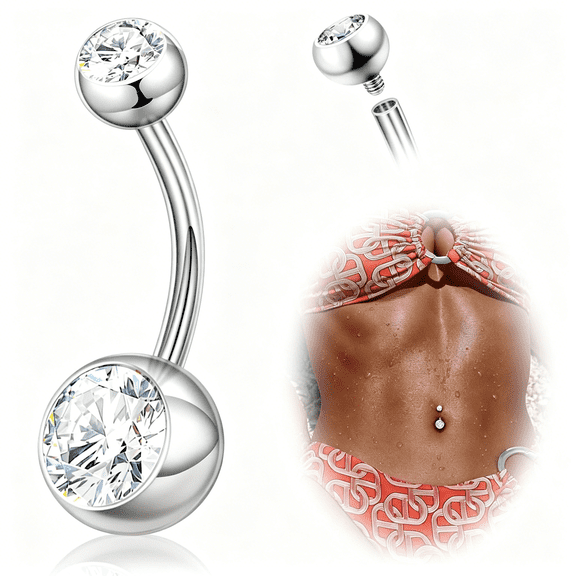 DESIGNICE Titanium Belly Button Rings,14G Belly Button Piercing 14Mm 12Mm 10Mm 8Mm Short Long Belly Ring Cubic Zirconia Internally Threaded Navel Piercing Jewelry for Women Men