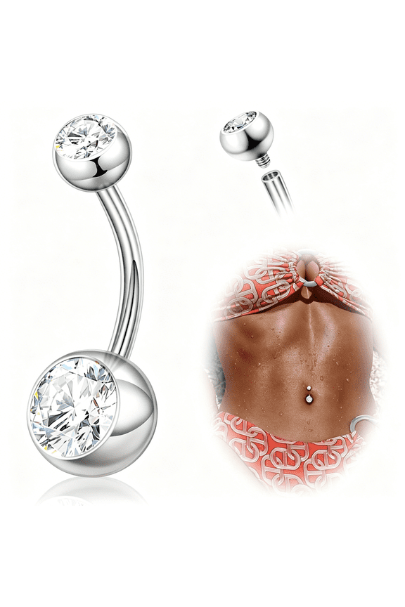 Titanium Belly Button Rings,14G Belly Button Piercing 14Mm 12Mm 10Mm 8Mm Short Long Belly Ring Cubic Zirconia Internally Threaded Navel Piercing Jewelry for Women Men