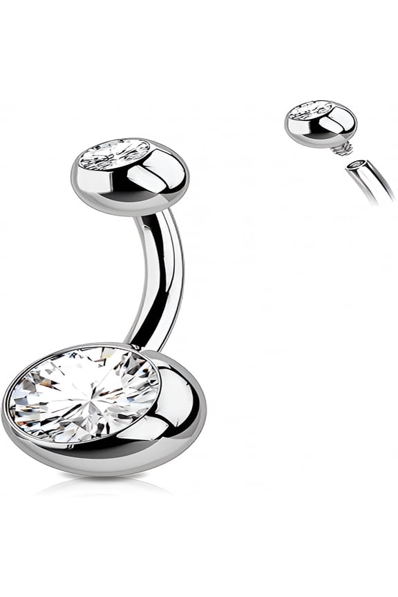 Titanium Belly Button Rings,Internally Threaded 14Mm Long Belly Ring,Round Cz Navel Rings for Women Men
